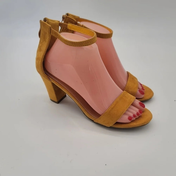 Lov Mark Womens NIXTY Open Toe Suede Occasion Ankle Strap Mustard Yellow Sz 9 - Picture 4 of 11